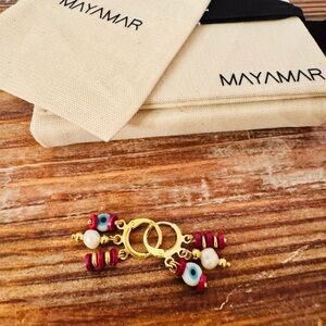 Mayamar Gold and Red Evil Eye Huggie Earrings